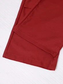 SHEIN 3件組女童蝴蝶結細肩帶上衣，不對稱肩鏤空罩衫，3D蝴蝶結寬腿長褲，初秋校園紅白格紋 - 紅色 - 查看 4