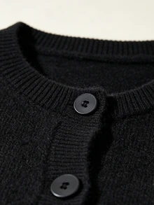 Sweetra Black & White Contrast Hollow Head Halloween Dark Style Street Fashion Modern Retro Knit Crew Neck Cardigan For Women - Black - View 4