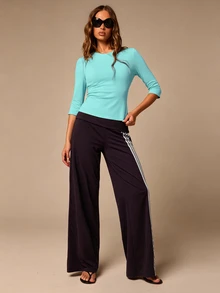 Athîral Women's Casual Versatile Solid Color Fitted T-Shirt - Teal Blue - View 2