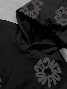 Manfinity Homme 男士大尺碼字母壓紋長袖休閒連帽衛衣 - 黑色 - 查看 3