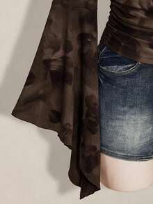 SHEIN ICON Plus Size Women's Casual Romantic Floral Print Bell Sleeve Top - Multicolor - View 5