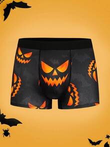 Notgurli Halloween Pumpkin Men's Boxer Briefs, Funny Pumpkin Head Print Comfortable Boys' Shorts - Multicolor - View 1