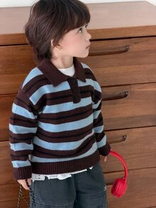 DAZY Infant (Boy) Round Neck Striped Long Sleeve Sweater Fall - Blue - View 1