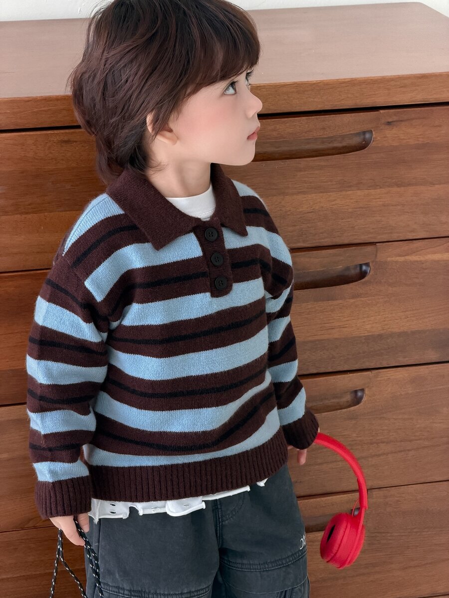DAZY Infant (Boy) Round Neck Striped Long Sleeve Sweater Fall - Blue - View 1