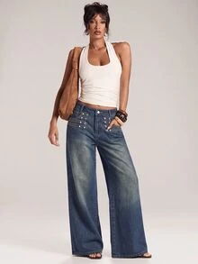 SHEIN BAE Women's Casual Everyday Denim Jeans With Pockets And Buttons - Blue - View 6
