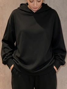 INAWLY 女款新款秋季/冬季T恤，美式休閒寬鬆連帽後背燒花蕾絲拼接長袖T恤，美式街頭風後背蕾絲拼接性感薄款T恤，黑色寬鬆T恤，燒花工藝連帽上衣，蕾絲T恤，適合秋季日常居家、外出、上學、購物 - 黑色 - 查看 6