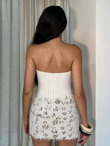 Glamine Women's Sexy Sequin Strapless Dress For Party, Wedding, Evening Event - Apricot - View 2