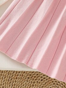 SHEIN 女童冬季可愛3D蝴蝶結針織毛衣與百褶裙兩件套，柔軟舒適面料，保暖親膚，甜美優雅，適合上學、日常穿著、旅行與派對，高品質精緻面料，百搭實用 - 白色 - 查看 4