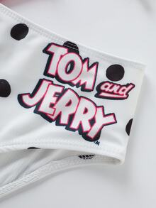 TOM & JERRY X SHEIN Tween Girl Polka Dot Closure Bikini Top And Triangle Bottom Two-Piece Swimsuit Set With Mini Skirt - Multicolor - View 7