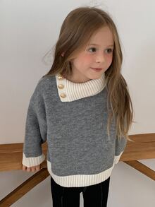 DAZY Young Girl) Colorblock Collar Long Sleeve Autumn/Winter Grey Design Sweater - Grey - View 5