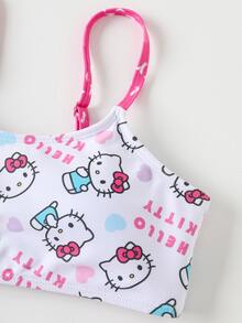 HELLO KITTY AND FRIENDS | SHEIN Setelan Baju Renang Dua Potong untuk Remaja Perempuan dengan Motif Kartun, Atasan Bikini Tali Tipis dan Bawahan Segitiga - Berwarna merah muda - View 4