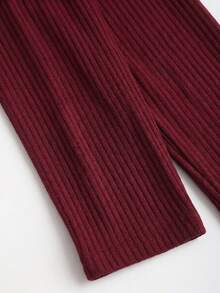 Sweetra 女款秋季半開襟鏤空裝飾蕾絲 2 合 1 長袖純色 T-shirt - 酒紅色 - 查看 4