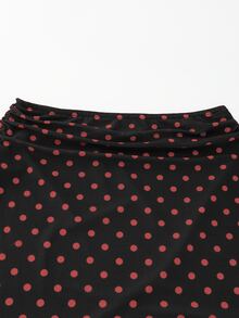 SHEIN 女款波點印花喇叭袖上衣與魚尾裙兩件套 - 黑色和酒紅色 - 查看 7