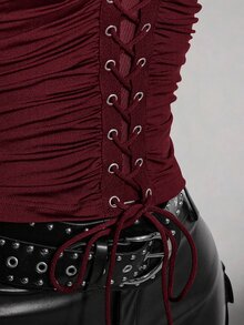 SHEIN ICON Plus Size Retro Y2K Sexy Mesh Patchwork Tank Top - Burgundy - View 4