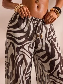 Opulessa Women's Vacation Zebra Print Drawstring Waist Top And Pants Set - Multicolor - View 7