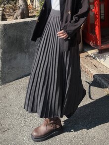 FRIFUL Women's Autumn Pleated Long Sweater Skirt - Dark Grey - View 5