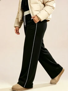 SHEIN Rhythm Era Women's Plus Size Casual Drawstring Waist Pocket Sweatpants - Black - View 2