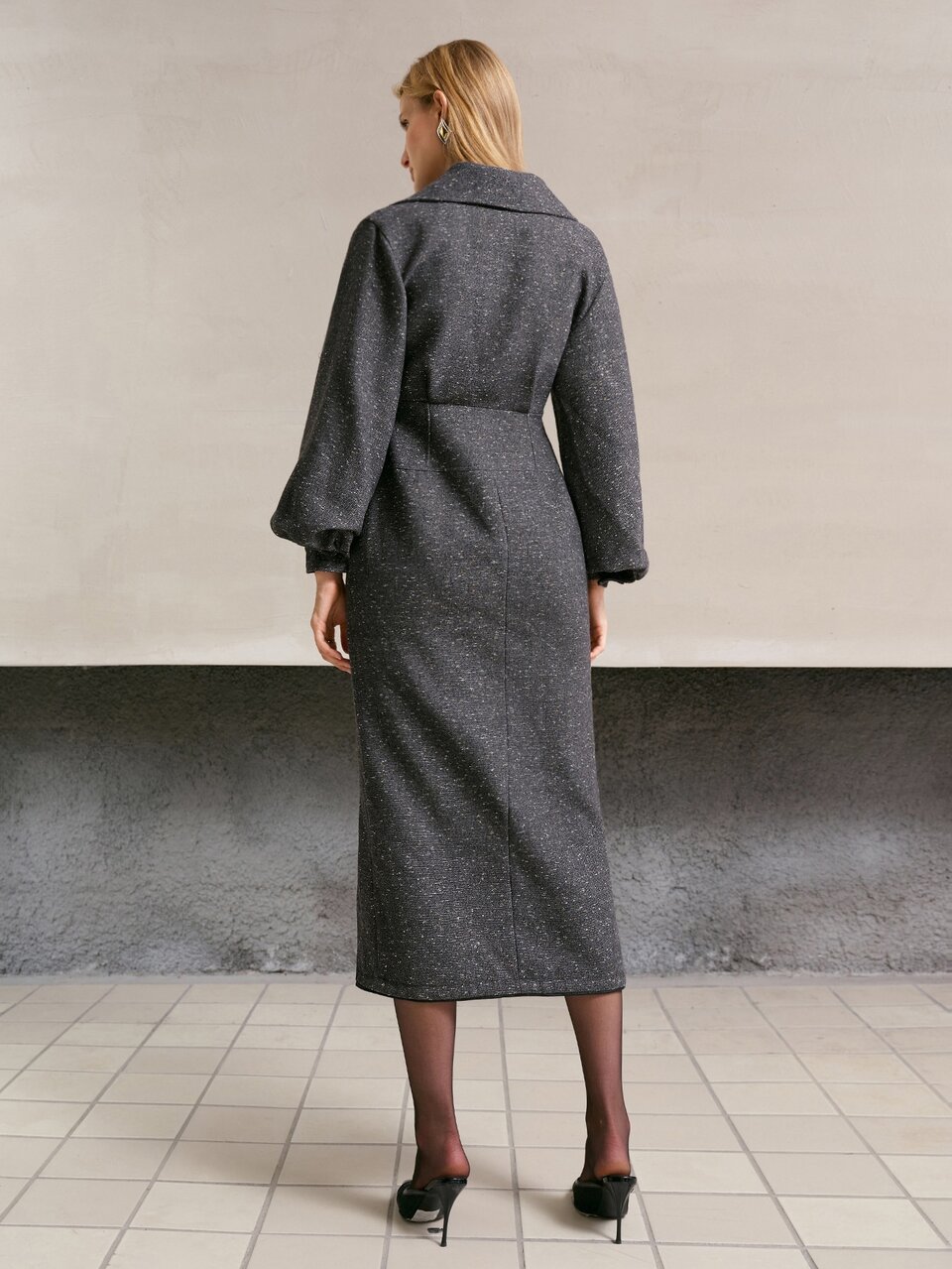 MOTF FASHIONABLE WAIST-CINCHING LAPEL COLLAR SLIT MID-LENGTH DRESS