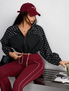 Slayform Women's Polka Dot Colorblock Casual Daily Outdoor Sports Jacket - Black and White - View 3
