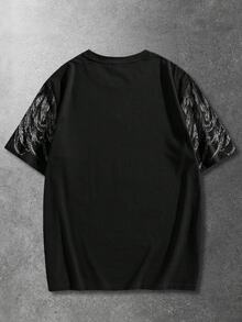 ROMWE MEN Street Life Plus Size Men's Wing Print Crew Neck Short Sleeve Casual T-Shirt - Black - View 2