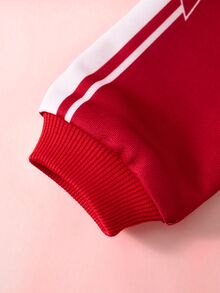 HELLO KITTY AND FRIENDS | SHEIN 女嬰字母條紋印花圓領長袖休閒衛衣 - 紅色 - 查看 6