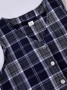 SHEIN 女童大童3件套：無袖鈕扣背心、高領寬螺紋長袖T恤、黑色百褶裙附腰帶 - 白色 - 查看 8