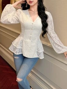 Feyla Women's Elegant Solid Color Jacquard Blouse, Autumn - Apricot - View 4