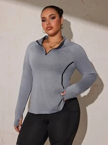 Easithlete Plus Size Casual Long Sleeve Sports Sweatshirt Fall - Grey - View 5