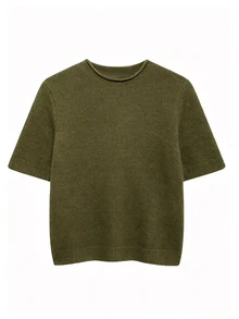 Olithes Women's Solid Color Short Sleeve Knit Top - Army Green - View 1