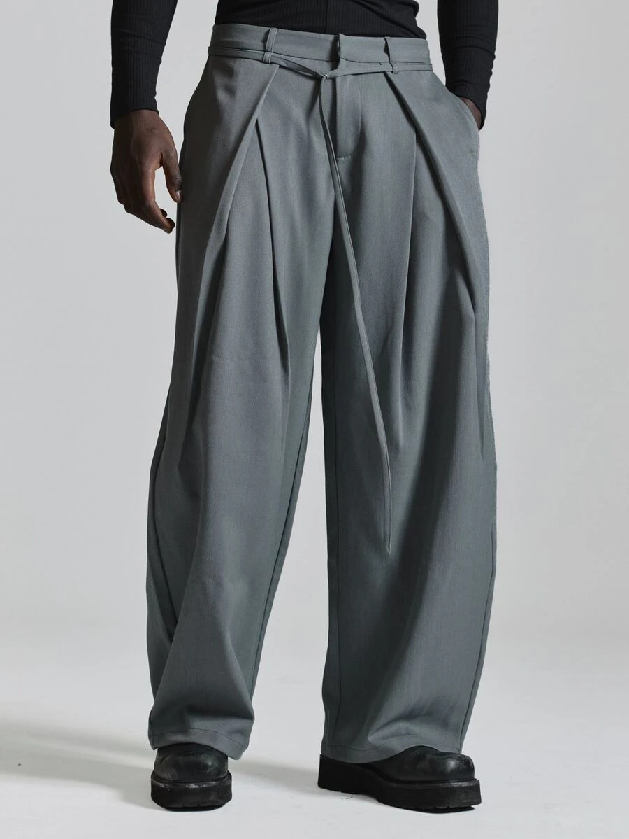 Musero Cross Front Tailored Trousers In Grained Tailored Fabric Barrell Leg Shape Autum Winter Essentials - Grey - View 1
