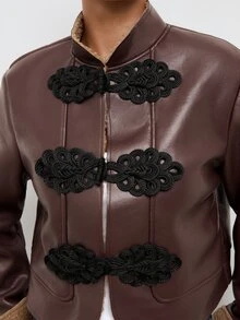 Maija Brown Suede Women's Jacket With New Chinese Style Frog Buttons, Long Sleeve, Autumn/Winter - Rust Brown - View 6