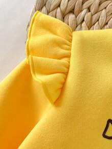 Cozy Pixies 女嬰針織純色可愛卡通鴨刺繡圖案荷葉領衛衣與針織條紋長褲2件套，適合秋冬穿著 - 彩色 - 查看 3