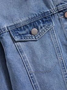 Tween Girl Letter & Butterfly Pattern Casual Daily Denim Jacket - Dark Wash - View 6