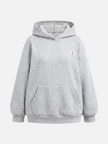 SHEIN Girlism 2件組青少年女孩純灰色冬季休閒度假返校復古寬鬆圖案連帽衛衣與運動長褲保暖運動套裝 - 灰色 - 查看 6