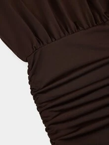 Sweetra Plus Size Early Autumn Backless Metal Detail T-Shirt And Long Pants Casual 2 Pieces Set - Coffee Brown - View 9