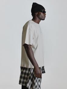 Musero Oversized Tshirt Drop Shoulder Back "Social Club" Graphic Crew Neckline Autum Winter Essentials - Apricot - View 4