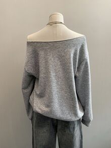 SHEIN EZwear 淺灰色女款露肩寬鬆休閒長袖衛衣 - 淺灰色 - 查看 2