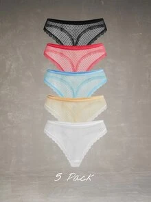 Esseday 5pcs Multi-Color Mesh & Lace Patchwork Pure Charm Women's Triangle Panties - Multicolor - View 1
