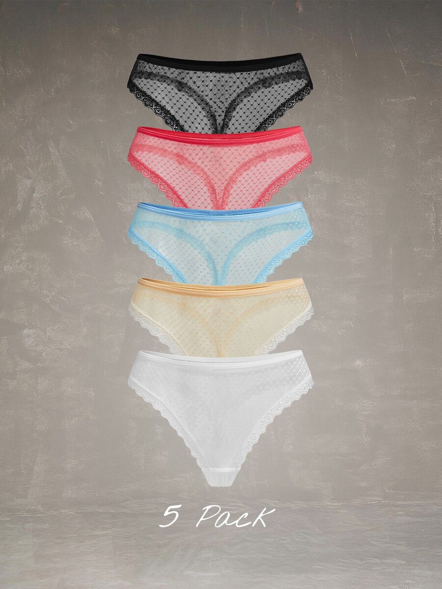 Esseday 5pcs Multi-Color Mesh & Lace Patchwork Pure Charm Women's Triangle Panties - Multicolor - View 1