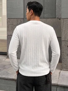 DAZY 男士簡約百搭圓領長袖T恤，適合日常穿著 - 白色 - 查看 2