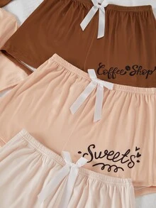 Snug Zone Letter Print Casual Pullover Short Sleeve & Shorts Set, 3-Color Combination - Multicolor - View 4