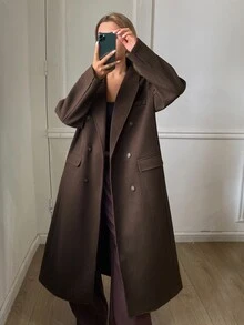 DAZY Women's Autumn Long Sleeve Loose Casual Long Brown Vintage Style Overcoat - Coffee Brown - View 5