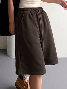 DAZY Women's Casual Versatile Elastic Drawstring Shorts - Brown - View 1