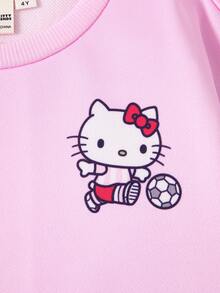 HELLO KITTY AND FRIENDS | SHEIN بلوزة رياضية كاجوال يومية بطباعة حروف كرتونية بأكمام طويلة للفتيات الصغيرات - متعدد الألوان - مشاهدة 5