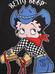 Betty Boop x SHEIN Men's Cartoon Print Short Sleeve T-Shirt For Daily Wear - Black - View 4