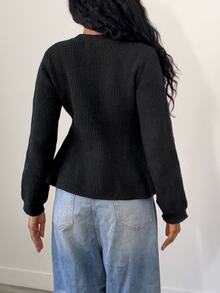 Elenzga Women's Elegant Vintage Minimalist Frog Button Long Sleeve Knit Cardigan - Black - View 2