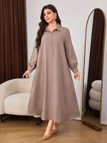 Al Najma 女款春/秋新款長袖襯衫領日常通勤百搭舒適優雅顯瘦修身大尺碼阿拉伯風洋裝 - 藕粉色 - 查看 4