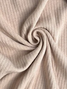 SHEIN Cotton Rib 2pcs Pink Long Sleeve Contrast Lace Sleep Tee + Long Pants Casual Lounge Pajama Set - Beige - View 7