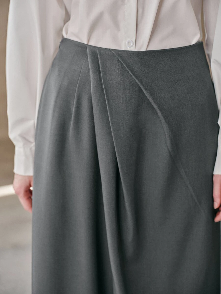 Anewsta Celana Panjang Wanita Elegan, Longgar, Ramping, dengan Potongan Lebar dan Desain Berkerut, Cocok untuk Kantor, Perjalanan, dan Santai di Rumah - Grey - View 1