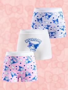 HELLO KITTY AND FRIENDS | SHEIN 3 chiếc quần boyshorts họa tiết tím dễ thương cho bé gái - Hồng - Xem 1